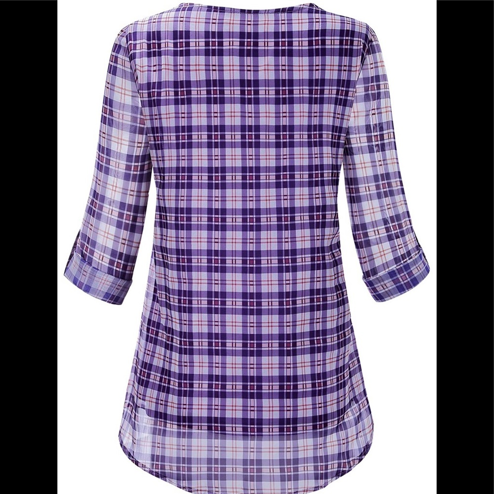 🆕Beautiful Purple Roll up long sleeve Chiffon Top - Picture 3 of 5